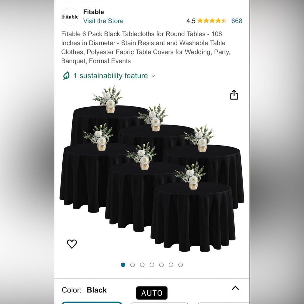 Fitable Round Black Tablecloths - set of 6
